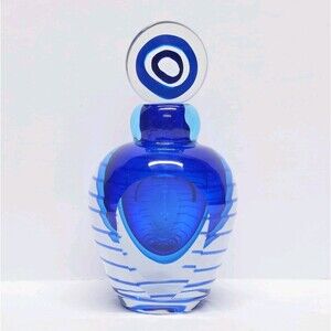 Vintage Fifth Avenue Cobalt Blue Glass Perfume Bottle Art Deco Sommerso Style